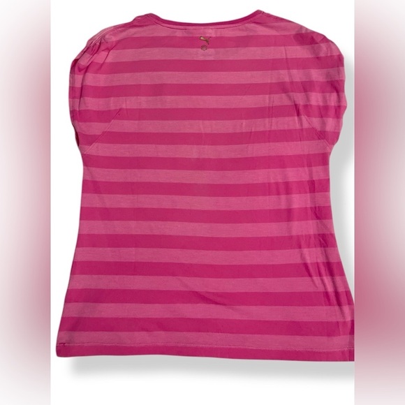 Puma Women’s Ruched T Shirt Pink Striped Short Sleeve Size Medium NWOT - Picture 3 of 7